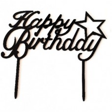 Cake topper happy birthday ster zwart